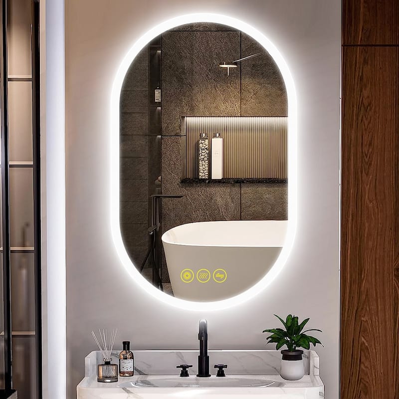 BrightView 20x32" Oval Frameless LED Anti-Fog Dimmable Bathroom Vanity Mirror - Clear