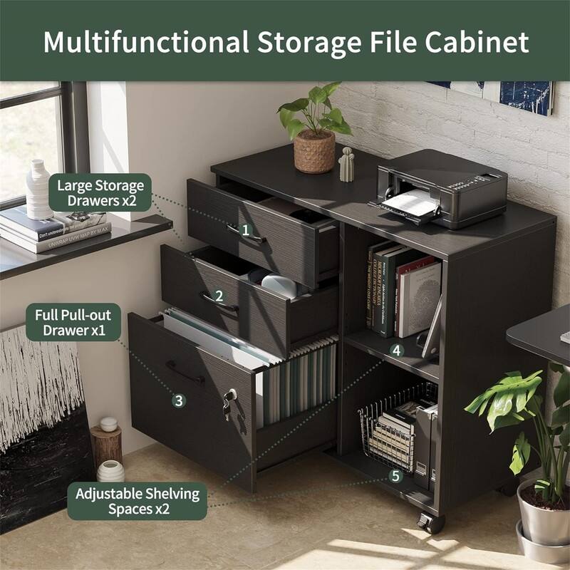 3-Drawer Mobile File Cabinet - 14.2"D x 31.5"W x 25.4"H
