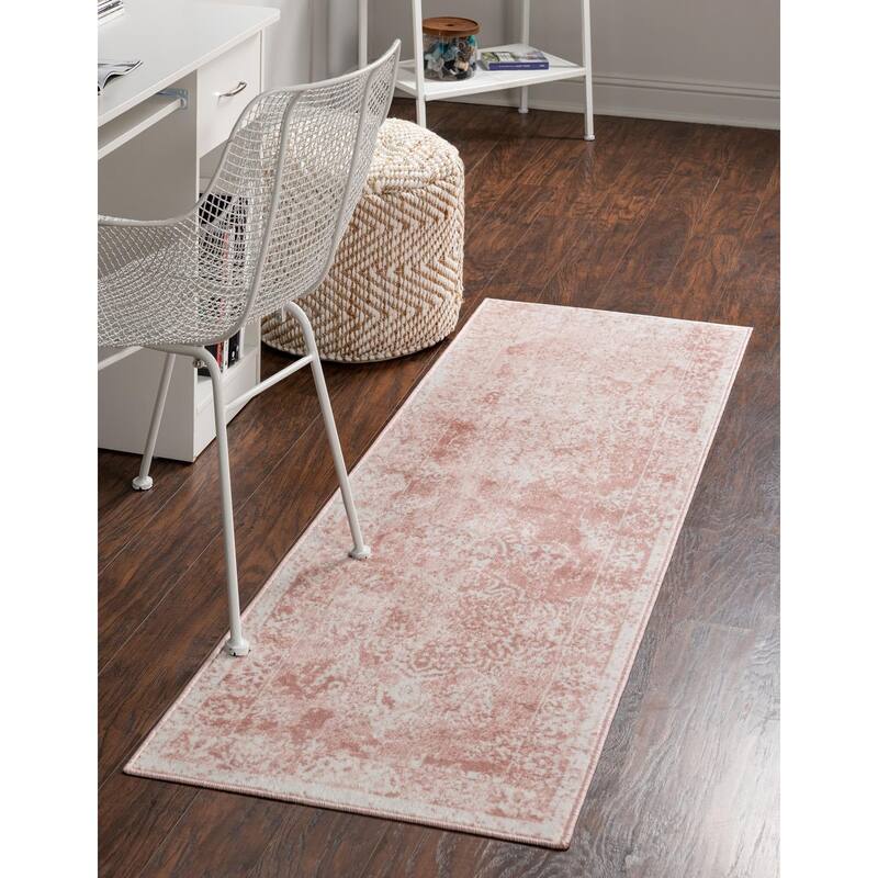 Contemporary Trabzon Collection Area Rug - Pink-Ivory - 2'7"x12'
