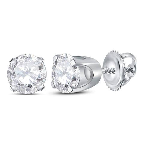 14k White Gold 3/4 Carat Unisex Round Diamond Solitaire Stud Earrings for Women