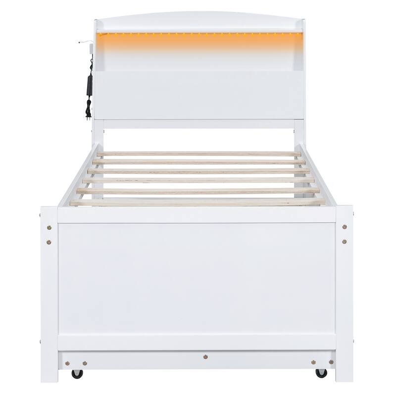 Twin Size Platform Bed with LED Headboard, Twin Trundle, and 3 Drawers