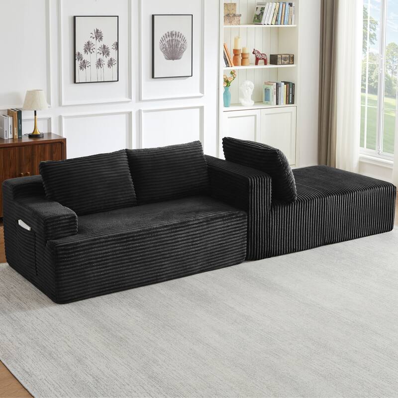 L-Shaped Modular Sectional Sofa with Chaise Lounge, Comfy Corduroy Deep Seat Cloud Couch, Compressed 4 Seat Corner Sofa