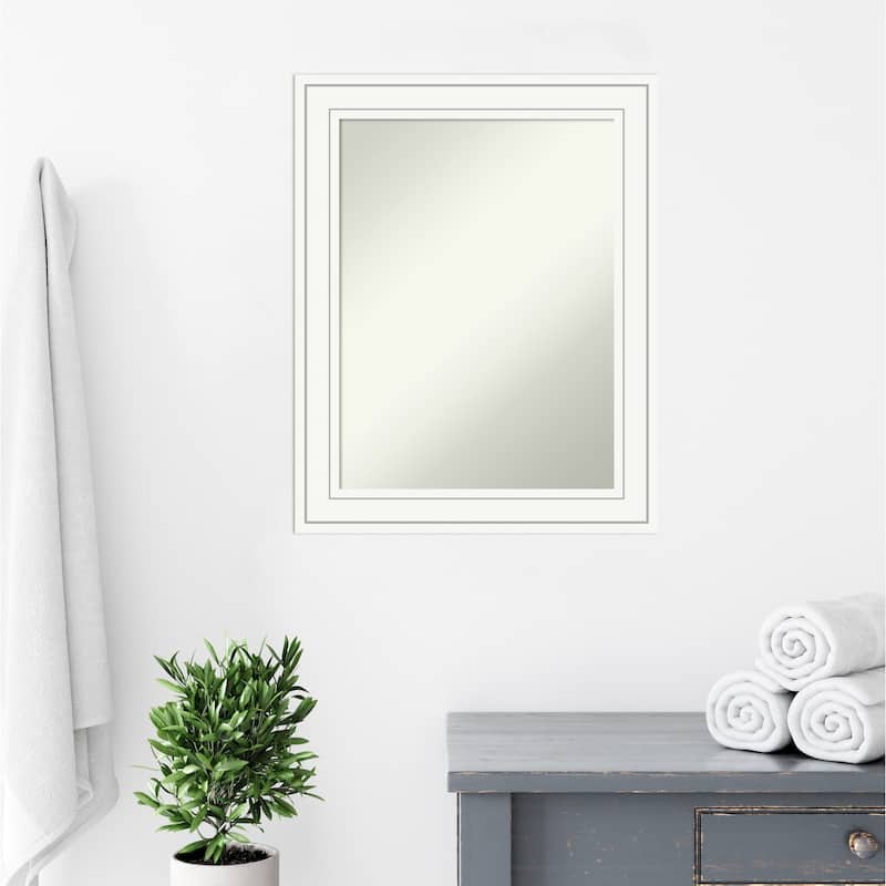 Non-Beveled Wood Bathroom Wall Mirror - Craftsman White Frame