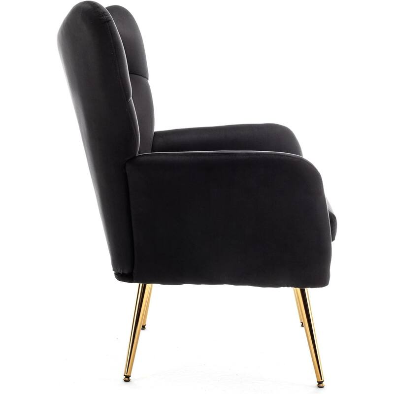 Modern Chic Mid-Century Velvet Accent Armchair Button-Tufted Wingback Design with Gold Flared Legs