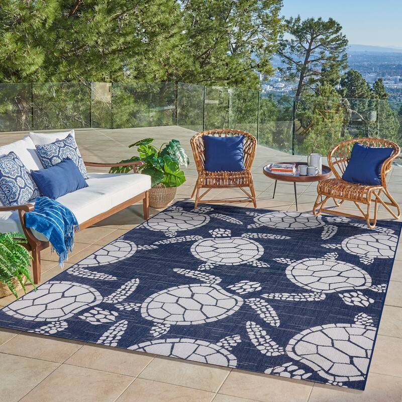 Gertmenian Solterra Nautical Coastal Tropical Weather Resistant Polypropylene Flatweave Indoor/ Outdoor Area Rug Collection