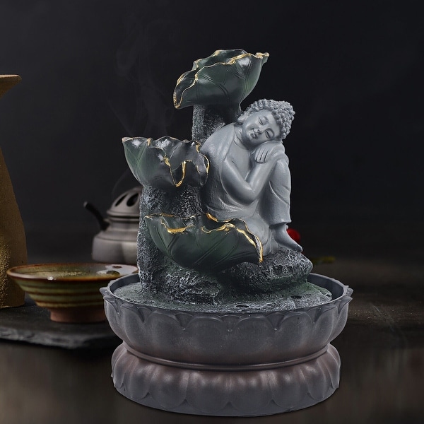 110V Handmade Sitting Sleeping Buddha Tabletop LED Fountain Ornaments - 11*8.5in