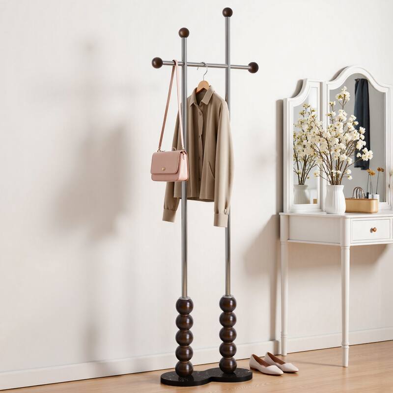 Metal Freestanding Coat Rack with Heavy Duty Marble Base - 70"H x 19.7"W (top) × 17.7"(base) x 9.8"D