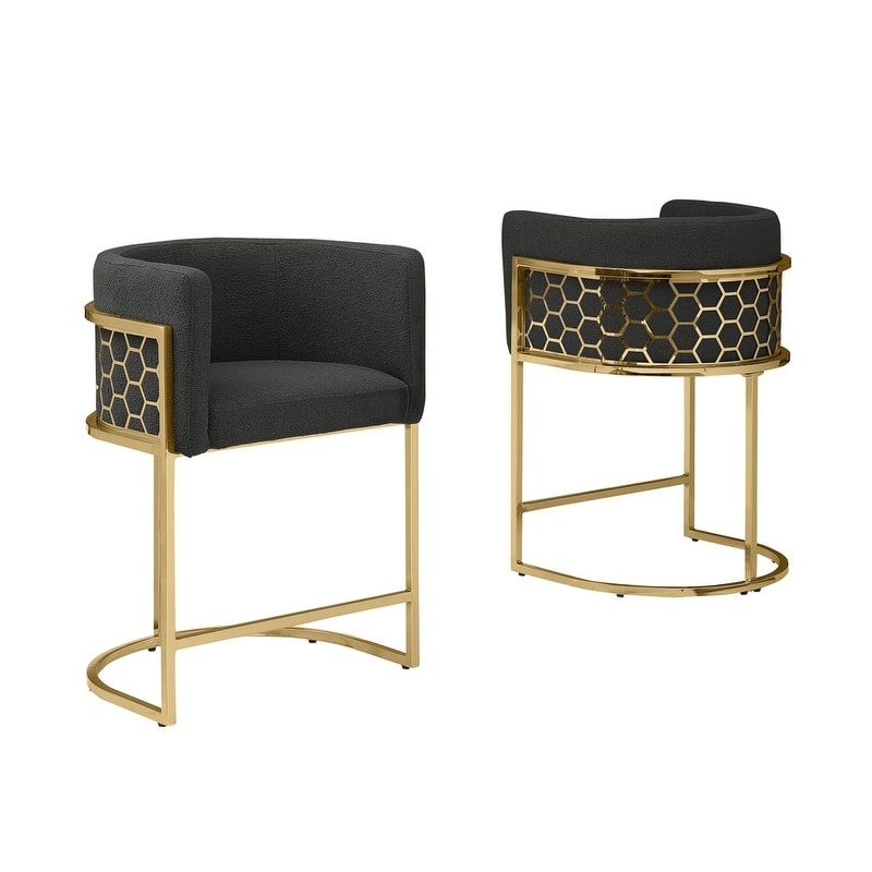 Best Quality Furniture 29" Gold Chrome Upholstered Barstools Set of 2. - N/A