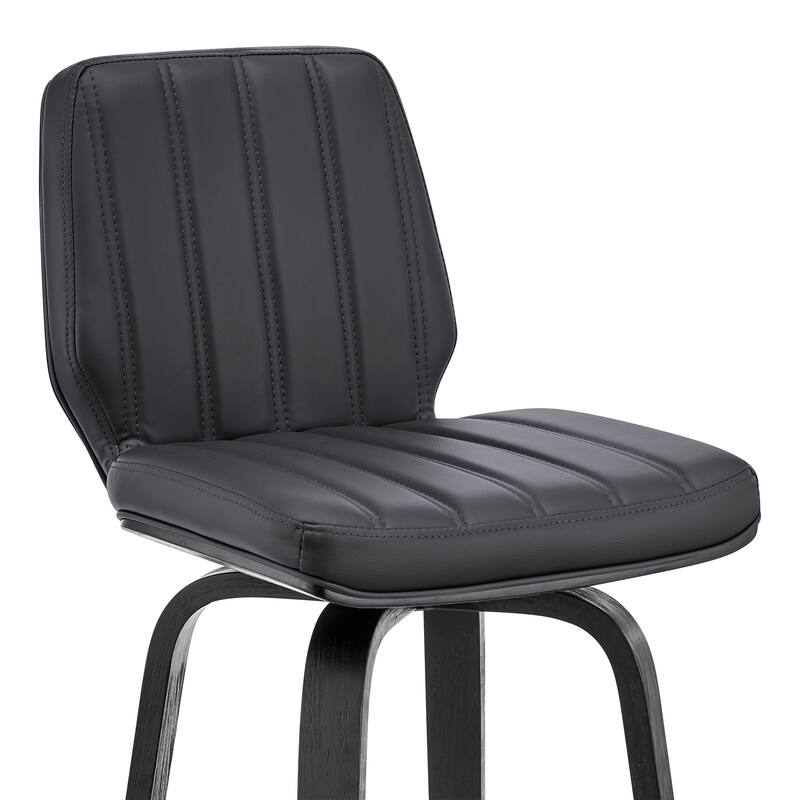 HomeRoots 27" Gray and Black Faux Leather and Iron Counter Height Swivel Bar Chair