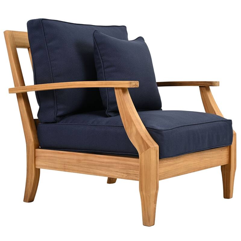 SAFAVIEH Couture Freida Wood Patio Arm Chair - 31.4" W x 35.6" L x 32.6" H - 31"W x 36"D x 33"H