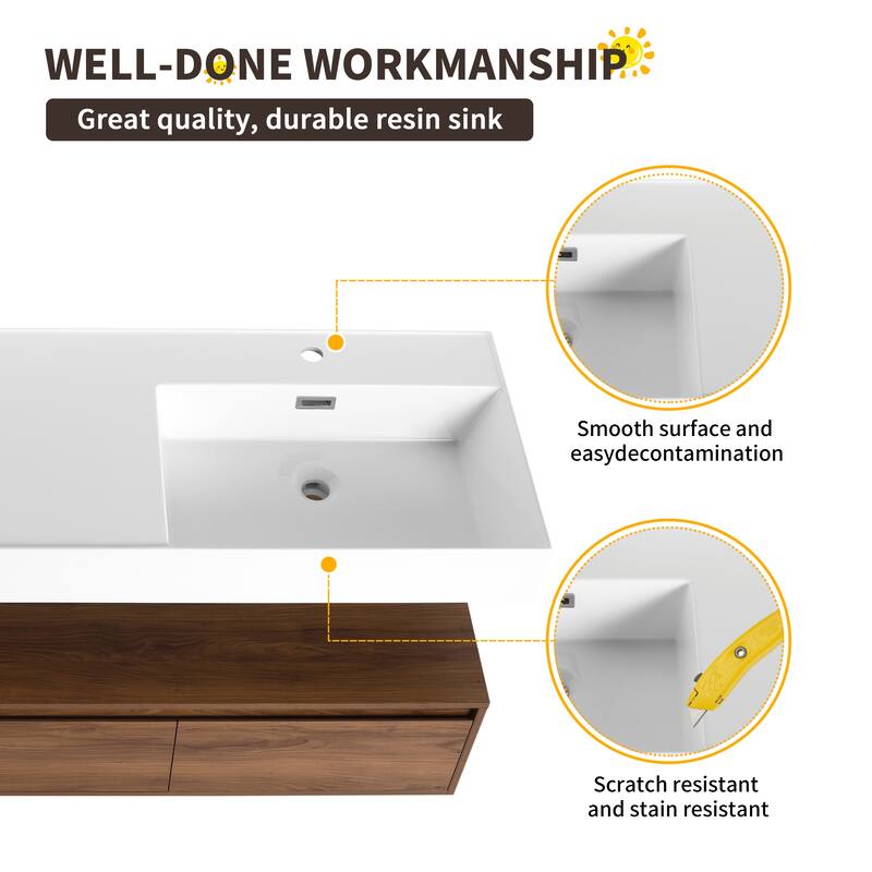 Beingnext 30"/60" Wall Mounted Bathroom Vanity with Sink, Floating Bathroom Vanity with Soft Close Drawer