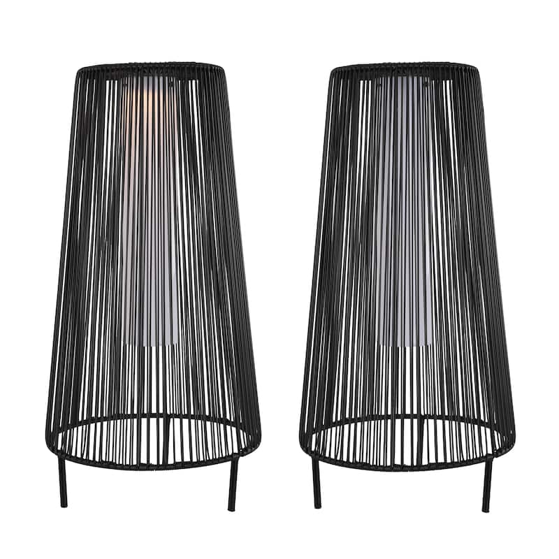 2-Pack Outdoor All-Weather Rattan Solar Light Patio Floor Lamp For Porch