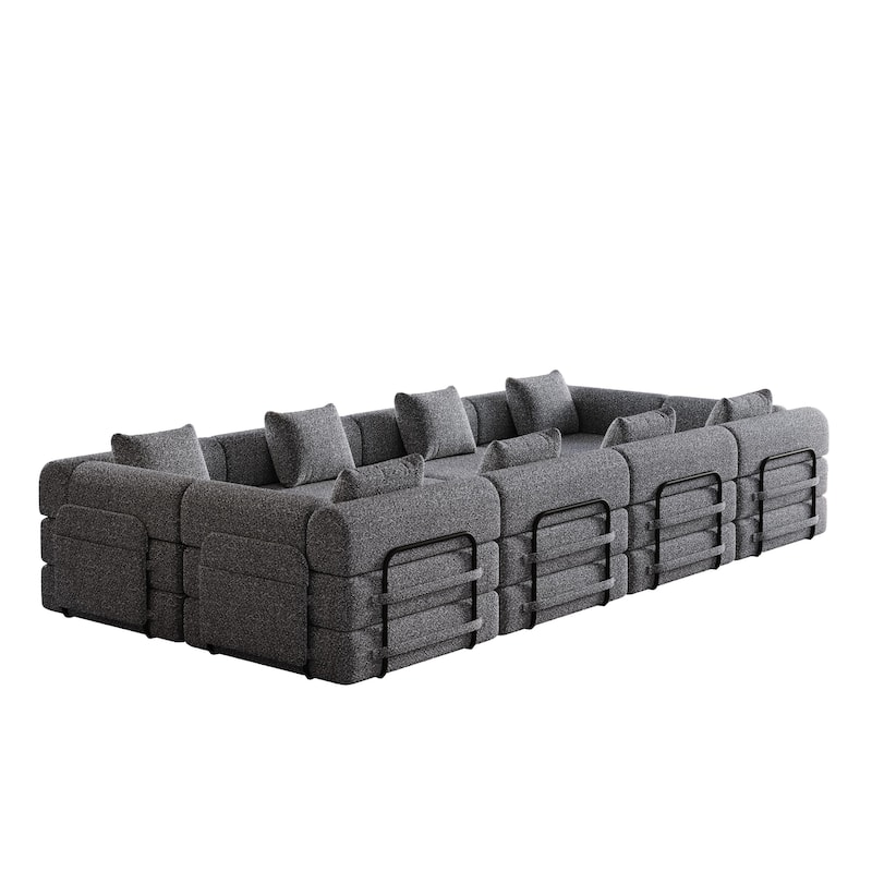 8 Seater Folding Couch Modular Chenille Sectional Sofa Freely Combined Sleeper Sofa Bed with Storage Pockets and Anti-slip Pads