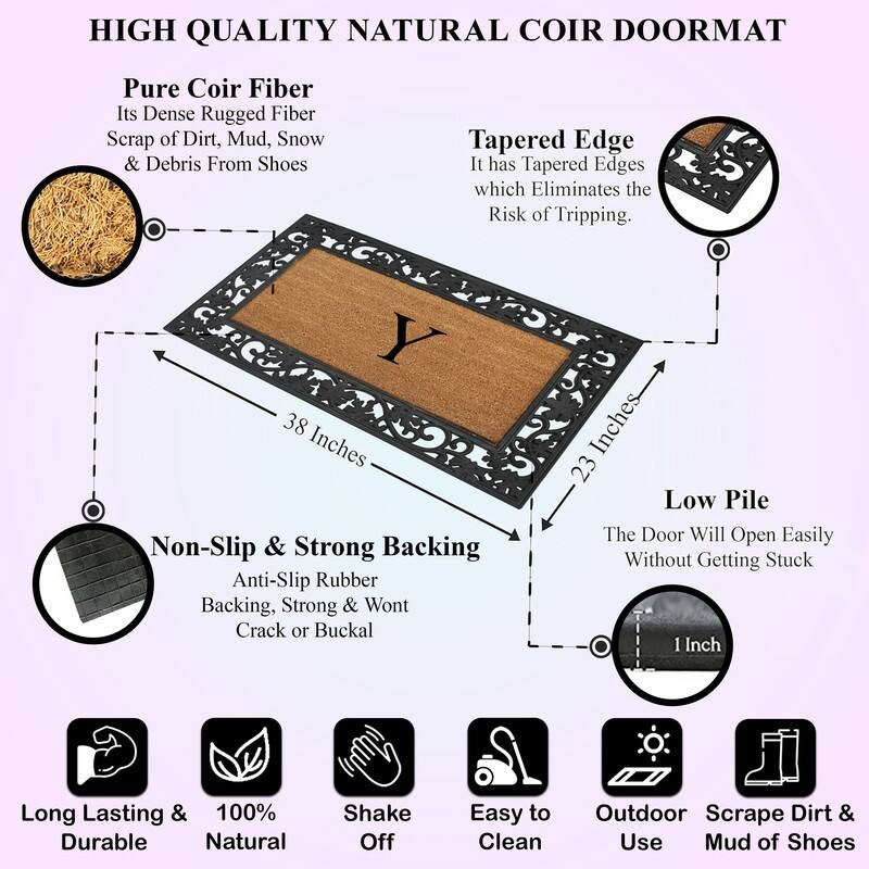 A1HC Rubber and Coir Dirt Trapper Heavy Weight Large Monogrammed Doormat, Black