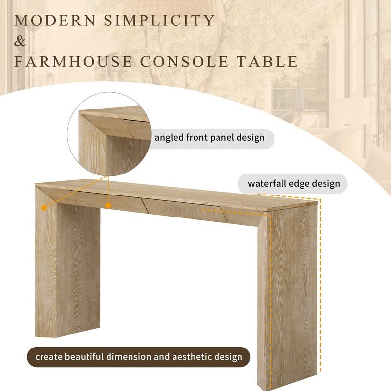 Farmhouse Console Table with 2 Concealed Drawers, Waterfall Edge Design Entryway Table Sofa Table with Thickened Legs