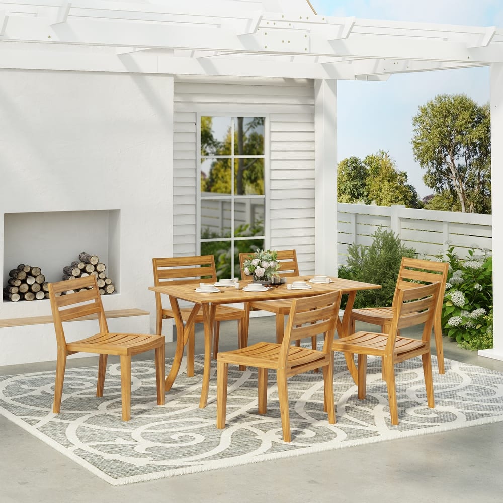 Christopher Knight Home - Windsor 7-Piece Outdoor Acacia Wood Dining Set with Rectangular Table