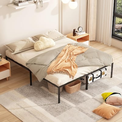 Full Bed Frame, Sturdy Twin Size Metal Platform , No Box Spring Needed, Heavy Duty, Easy Assembly, Under Bed Storage