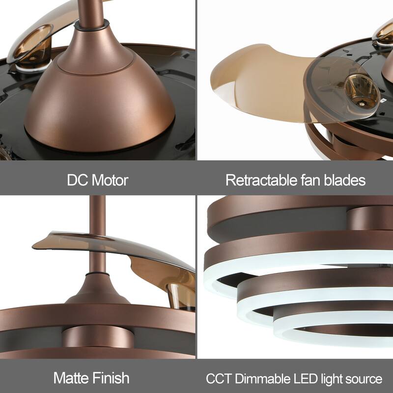 Cusp Barn 42" Retractable Ceiling Fan with Lights and Remote DIY Shape Fandelier Modern Silent DC Motor LED Ceiling Light