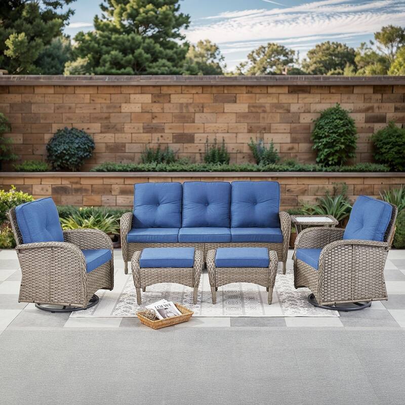 Gymojoy 6-Piece Outdoor Wicker Patio Furniture with 3 Seat Sofa & Swivel Chair, Coversation Set with Water Resistant Cushions