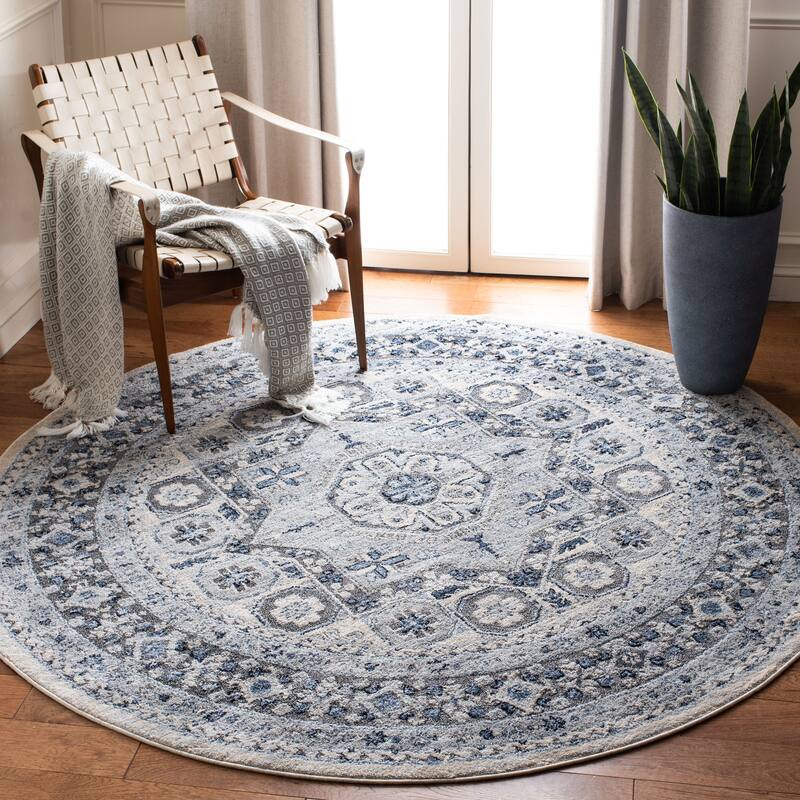 SAFAVIEH Harbor Harper Border Rug - 6'7" Round - Blue/Creme