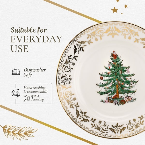 Spode 7.25" Salad Plate - Christmas Tree Design | Stoneware - Dishwasher, Microwave, Freezer Safe | Holiday Dinnerware Décor - Gifting Ideas, Gathering Serveware - Round Serving Dish: Dinner Plates