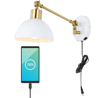 Hygge Swing Arm 1-Light Modern Midcentury Iron USB Charging Port LED Sconce, by JONATHAN  Y