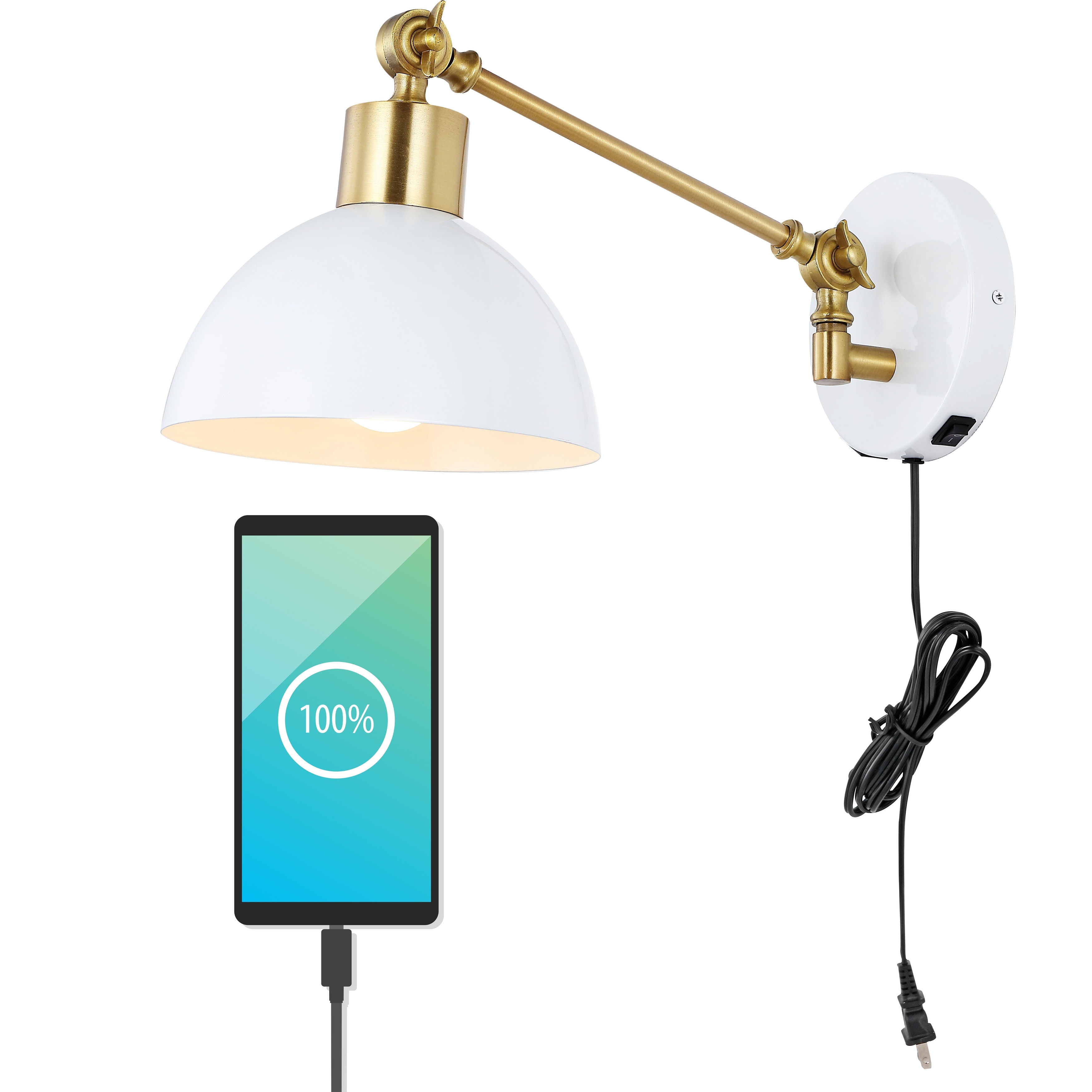 Hygge Swing Arm 1 Light Modern Midcentury Iron USB Charging Port LED Sconce by JONATHAN Y On Sale Bed Bath Beyond 35664340
