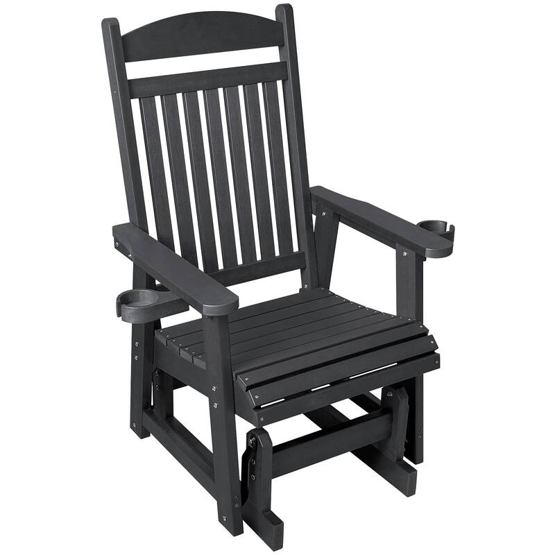 Fortune Candy Poly Lumber Patio Glider for One Person with Cup Holders, HIPS Material, All-Weather Resistant