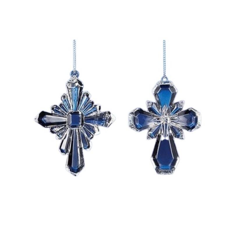 Icy Crystal Religious Cross Christmas Ornaments - 2.5" - Club Pack of 12