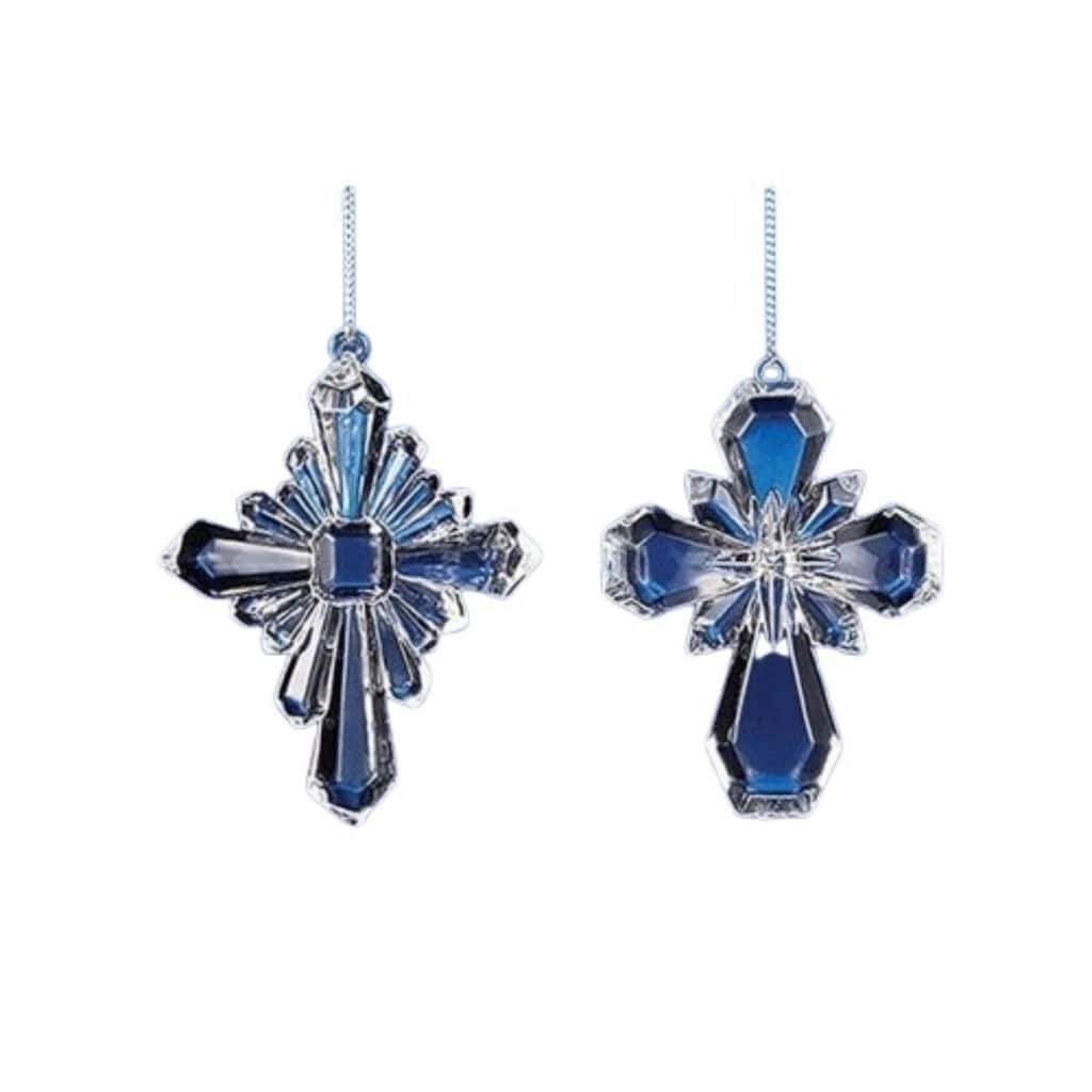 Icy Crystal Religious Cross Christmas Ornaments - 2.5" - Club Pack of 12