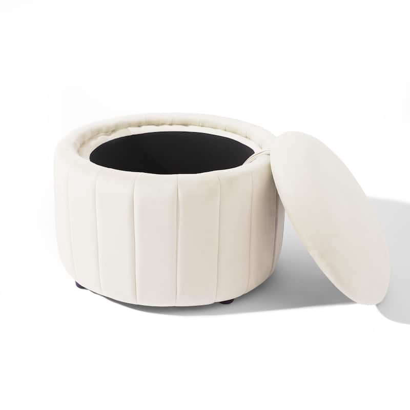 29" Modern Velvet Round Storage Ottoman