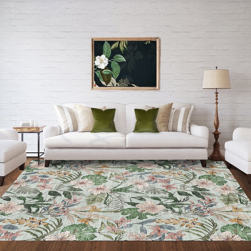 Gertmenian Crystal Print Soft Flat Pile Polyester Slip Resistant Washable Indoor Printed Area Rug Collection - 7' 10" x 10' - Thea Sage - Rectangle