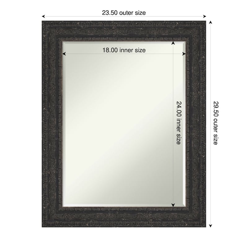 Attic Aged Half-Inch-Bevel Wood Framed Bathroom Vanity Wall Mirror - 24 x 30 in - Attic Aged Black