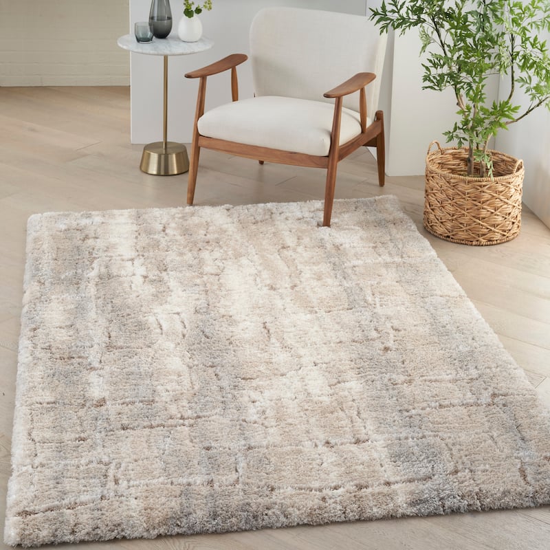 Nourison Luxurious Shag Ultra Plush Glam Abstract Area Rug - 3' x 5' - Ivory/Beige - Rectangle