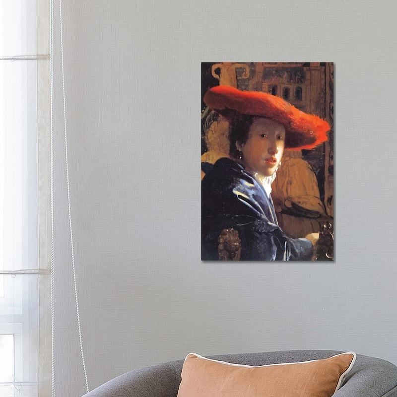 iCanvas "Girl With A Red Hat, c.1665" by Johannes Vermeer Canvas Print - 26x18x1.5