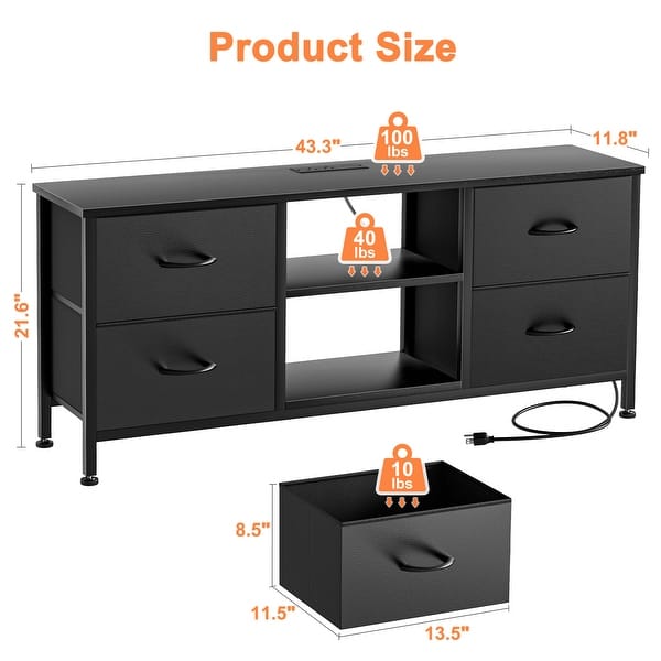 4 Drawer Dresser Fabric TV Stand Charging Station Chests of Drawers