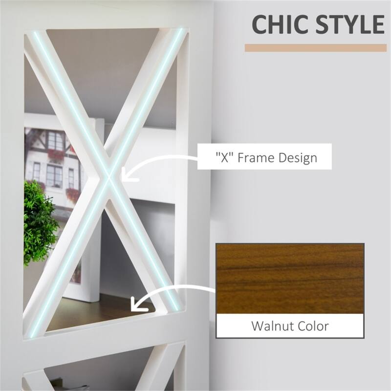 Freestanding 4 Tier Modern Walnut White Bookshelf with Storage Drawer for Living Room or Office - 31.5" W x 11.75" D x 59.75" H