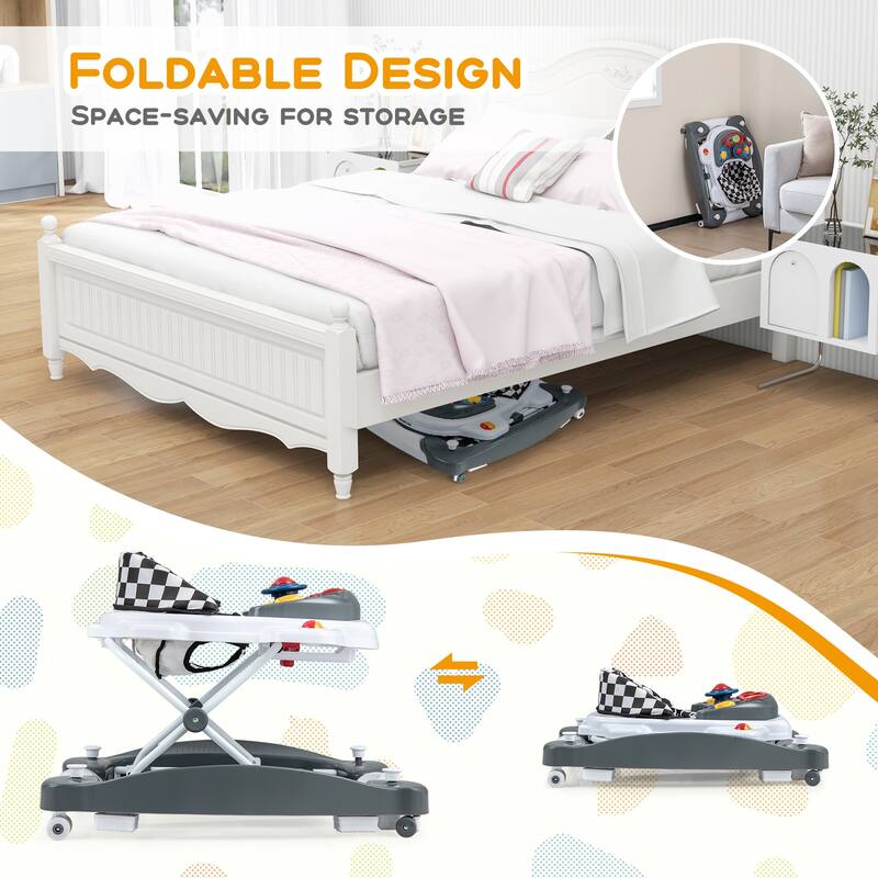 6 in 1 Foldable Baby Walker with Adjustable Height - 28" L x 24" W x 19.5" H