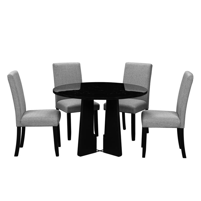 5-Piece Round Dining Table set, Modern Dining Table and 4 Upholstered Chairs