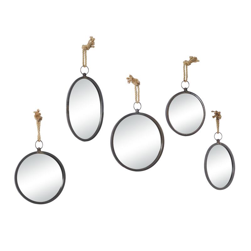 Metal Wall Mirror with Hanging Rope - Set of 5 Gray - Roche River Decor