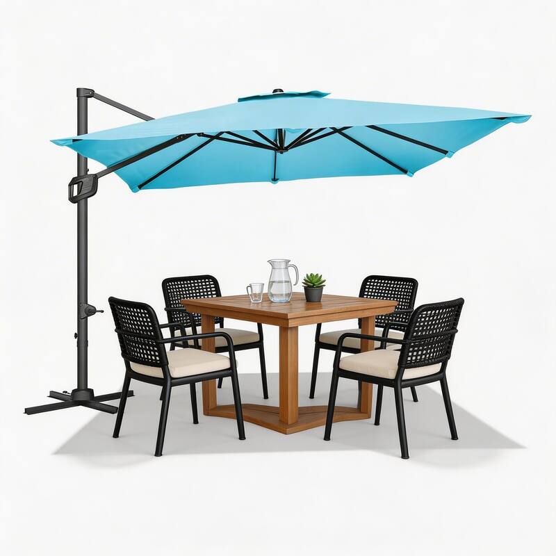 10x10Ft Offset Patio Umbrella, with Adjustable Tilt, 360° Rotating - Turquoise blue