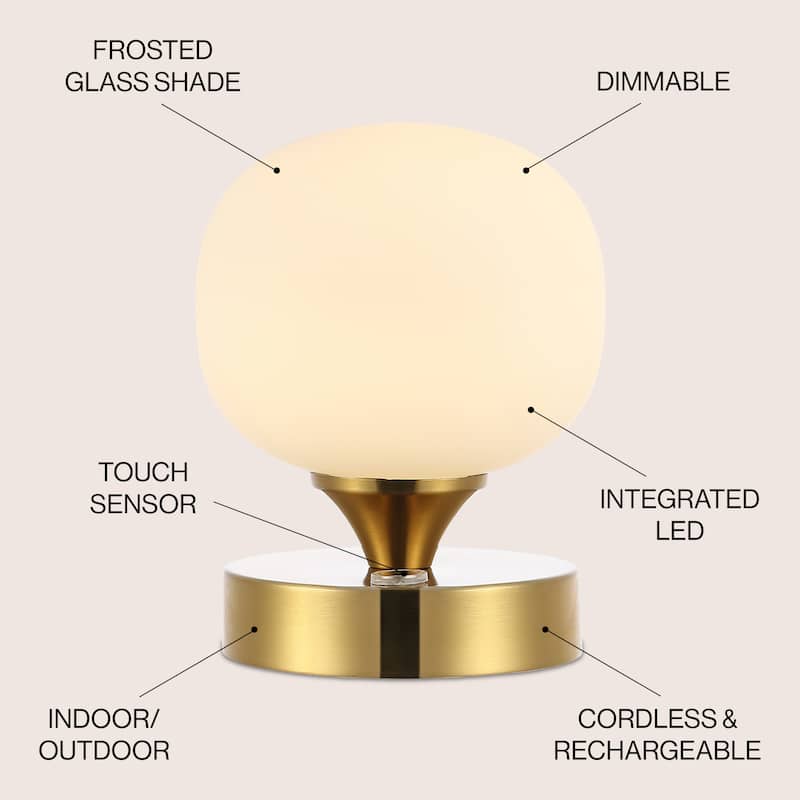 Zoe 6.13" Bohemian Farmhouse Iron Wireless Rechargeable Integrated LED Table Lamp, Oil Rubbed Bronze/White by JONATHAN Y