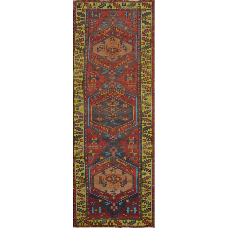 Hand Knotted Oriental 100% Wool Carpet Traditional Geometric Oranges & Rust Meshkin Runner Rug - 10' 3'' X 3' 4''