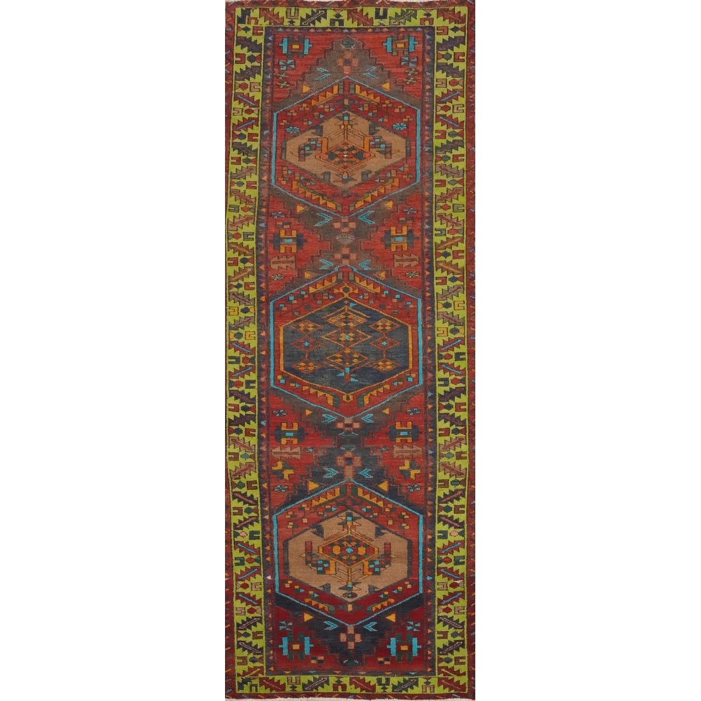 Hand Knotted Oriental 100% Wool Carpet Traditional Geometric Oranges & Rust Meshkin Runner Rug - 10' 3'' X 3' 4''