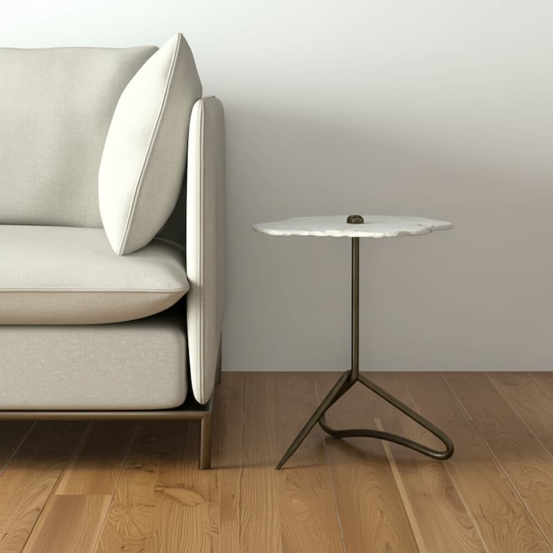 23-Inch Gold and White Marble End Table with Sturdy Iron Base - 19" x 19" x 23"