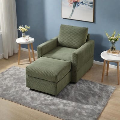 Corduroy Chaise Lounge Set with Ottoman and Adjustable Backrest