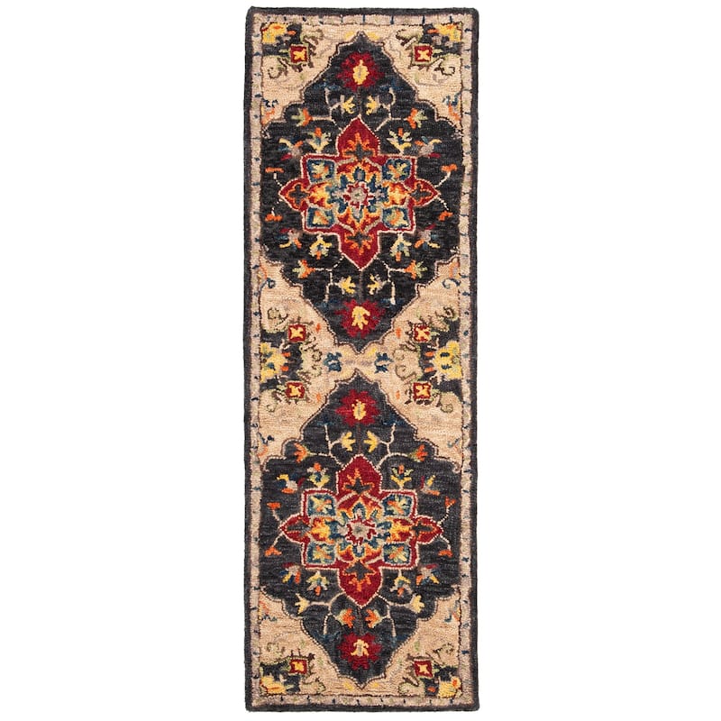 SAFAVIEH Handmade Aspen Rosmarie Boho Tribal Wool Rug - 2'3" x 11' Runner - Charcoal/Cream