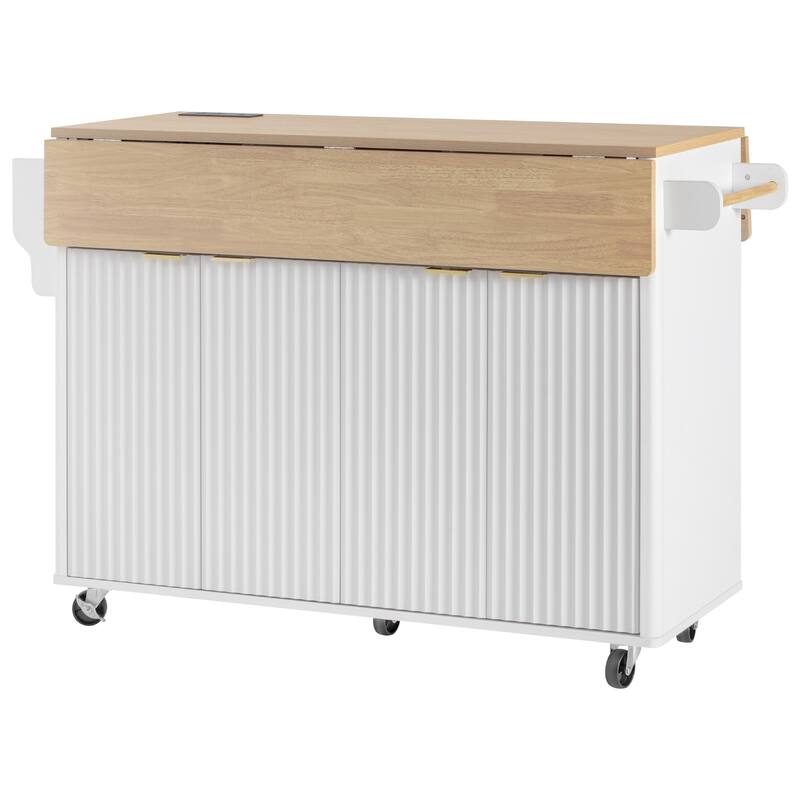 Anmytek Mobile Kitchen Island Cart with Drop Leaf Faux Marble Countertop and Storage