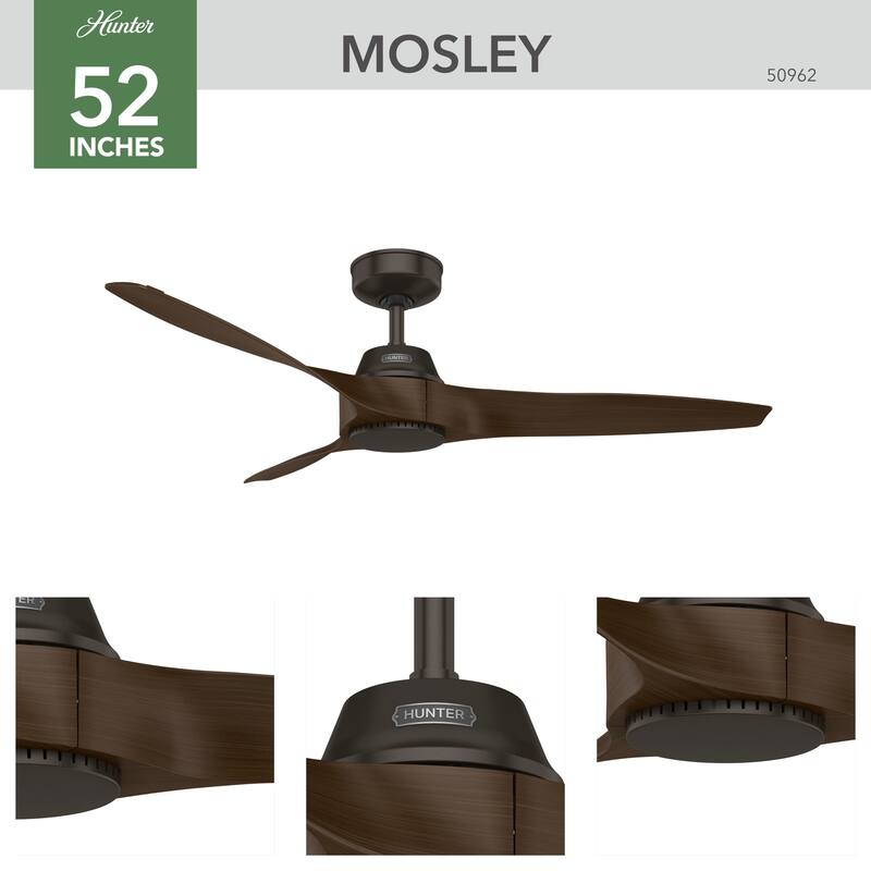 Hunter 52" Mosley Outdoor Ceiling Fan and Wall Control, Damp Rated - Industrial, Modern, Transitional