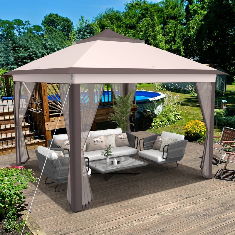 Costway 11'x11' 2-Tier Pop-Up Gazebo Tent Portable Canopy Shelter - See Details